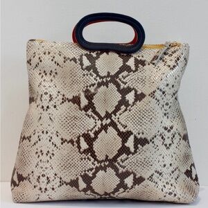 Clare V Snakeskin Patterned Tote Bag fold over clutch purse